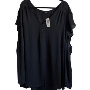 Torrid Harper Georgette Women's Black Hookeye Front Short Sleeve Top - 6X - NWT
